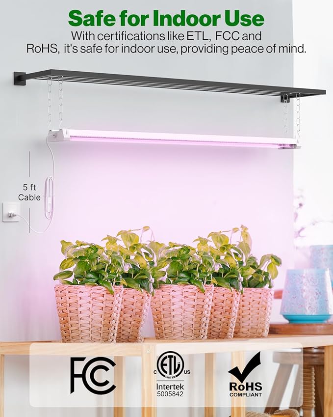 Sunco 4FT LED Grow Light for Indoor Plants 40W, Full Spectrum, Hanging Suspended Fixture, Linkable