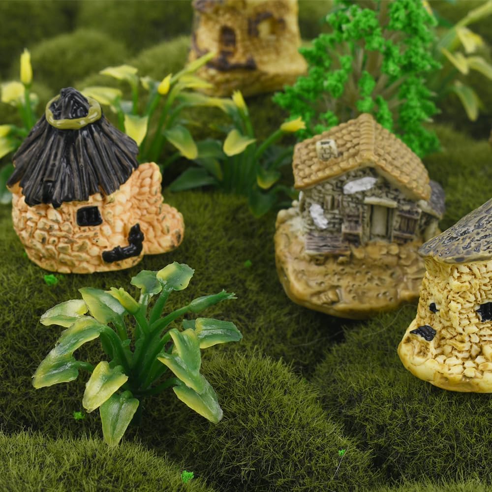 Mini House Figurine 8PCS, Mini Cottage Miniature Gardening Landscape Micro Village Stone Houses