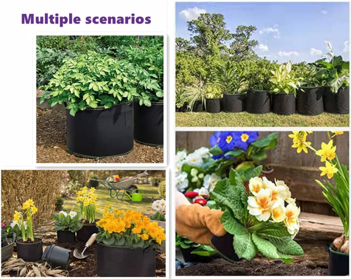 5-Pack 10 Gallon Grow Bags Heavy Duty 300G Thickened Nonwoven Fabric Pots Plant Grow Bags with