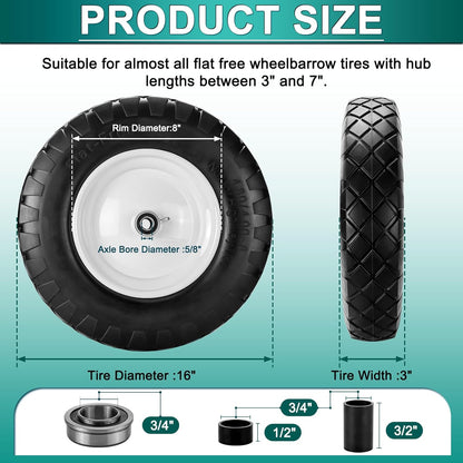 4.80/4.00-8 Flat Free Tire and Wheel- 16" Flat-Free Solid Wheelbarrow Tires with 5/8" & 3/4"