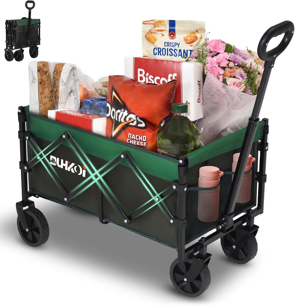 Collapsible Wagon Cart with Wheels Foldable,11 Lbs Lightweight Portable Folding Utility Wagon,90 L