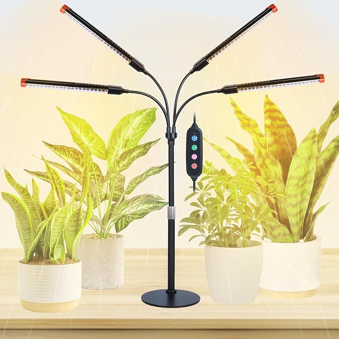4-Head Desk Grow Lights for Indoor Plants, Seed Starting, Bonsai, Succulent, Cactus with Timer, 36W