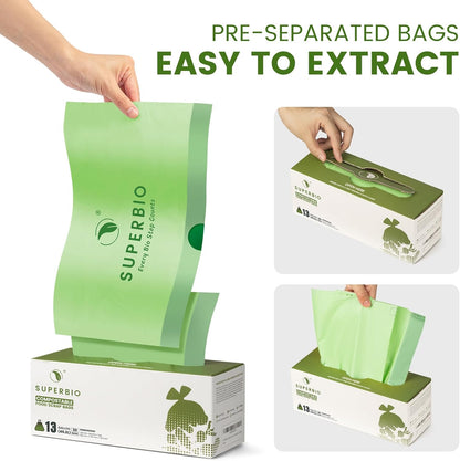 SUPERBIO 13 Gallon Compostable Drawstring Kitchen Waste Bag, 49.2 Liter, 30 Count,1 Mil, Heavy Duty