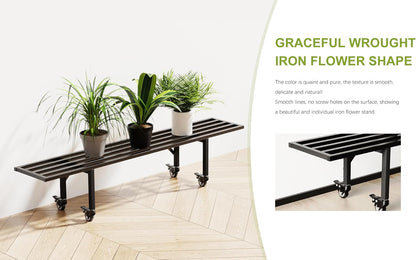 Zhongma One Tier Metal Plant Stand with Wheels,(45.67 L x 8.66 W x 10.3 H) Heavy Duty Plant Holder