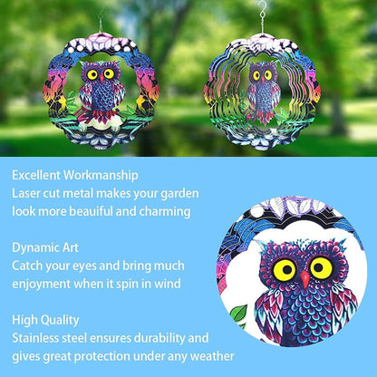 Owl Wind Spinner,Yard Art Garden Decor Owl Wind Spinners Outdoor Metal 3D Kinetic Sculptures