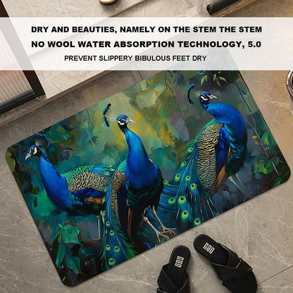 Bath Mat-Bathroom Rug，Three Peacocks-Absorbent Non Slip Quick Dry Stain Resistant Easy to Clean