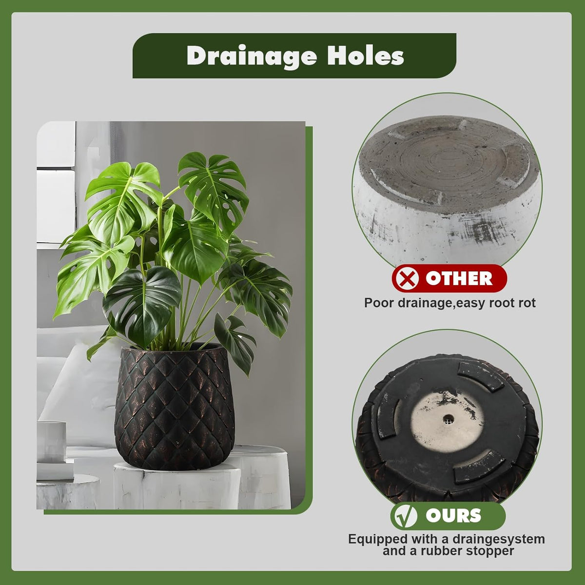 Craft flowerpots 18"+13"+9" Dia Round Concrete Planter Set of 3 Large Outdoor/Indoor Planter Pots