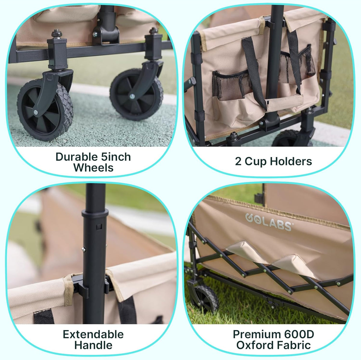 Golabs Collapsible Wagon Cart Max 350lb Load & Expandable Storage 100L, Double Bearing Design for