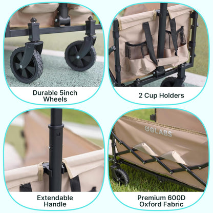 Golabs Collapsible Wagon Cart Max 350lb Load & Expandable Storage 100L, Double Bearing Design for