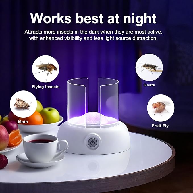 Fruit Fly Traps for Indoors Gnat Trap Lamp, Double Side Sticky Paper 360° Attraction for Fruit Fly