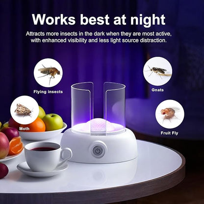 Fruit Fly Traps for Indoors Gnat Trap Lamp, Double Side Sticky Paper 360° Attraction for Fruit Fly