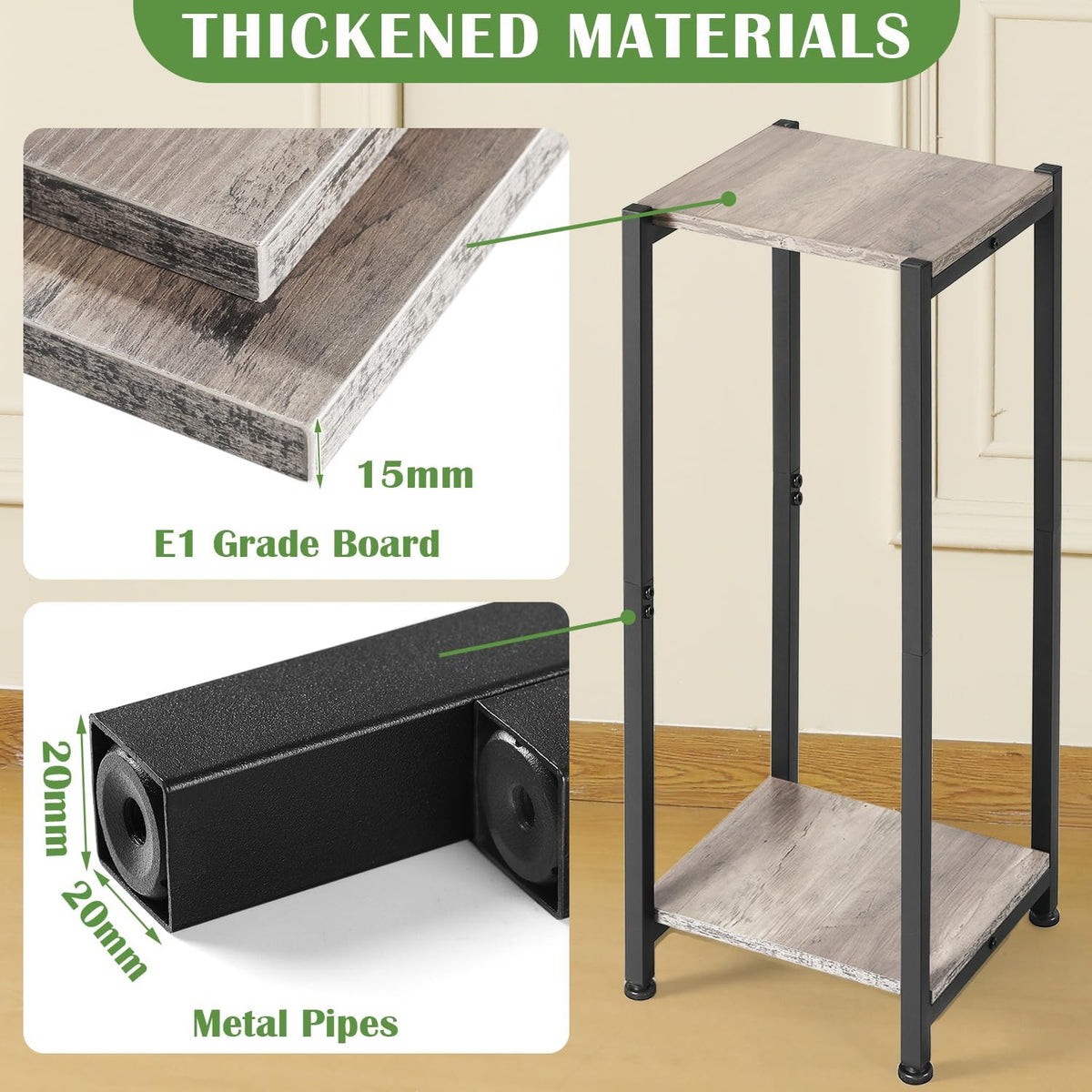 Tall Plant Stand Indoor,31 Inch Plant Stands,2 Tier Metal Plant Stand with Heavy Duty Wood,Greige