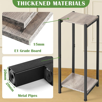 Tall Plant Stand Indoor,31 Inch Plant Stands,2 Tier Metal Plant Stand with Heavy Duty Wood,Greige