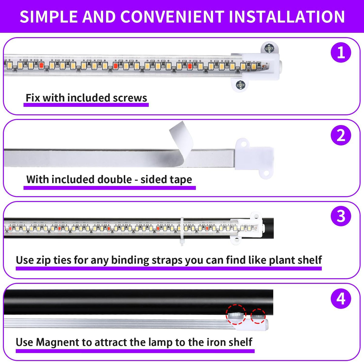 LED Grow Light Strips for Indoor Plants, 16‘’ Full Spectrum 240 LEDs with 4 Install Methods