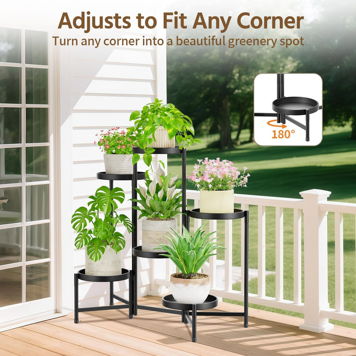 LASZOLA 6 Tiered Folding Plant Stand Indoor for Multiple Large Planter, Tall Heavy Duty Adjustable