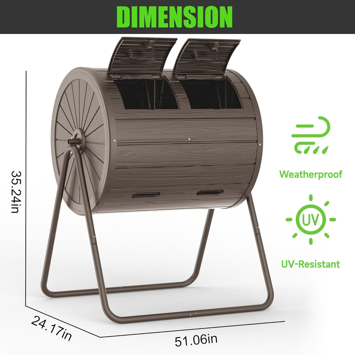 Dual Chamber Tumbling Composter 43 Gallon Large Outdoor Tumbling Composter Efficient Batch