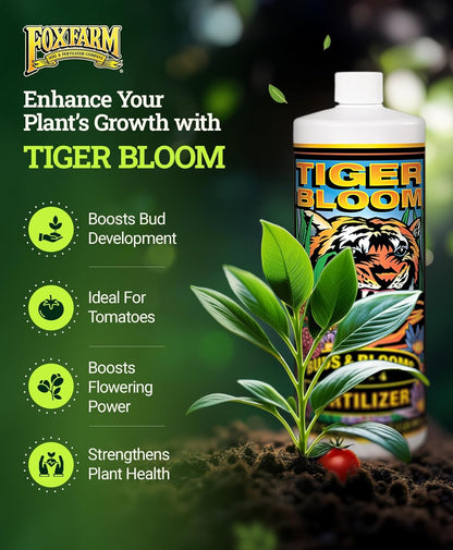 FoxFarm Tiger Bloom Liquid Fertilizer Concentrate - Fast Acting Formula for Vicious Growth with