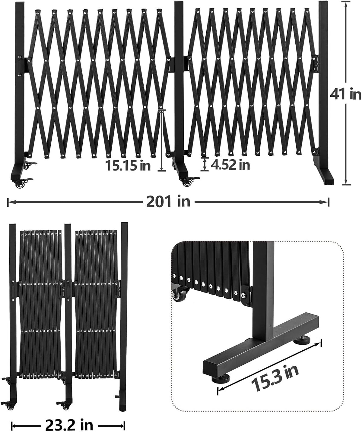 TECSPACE Aluminum Expandable Garden Fence, Portable Barricade Gate with Casters, Expansion Size