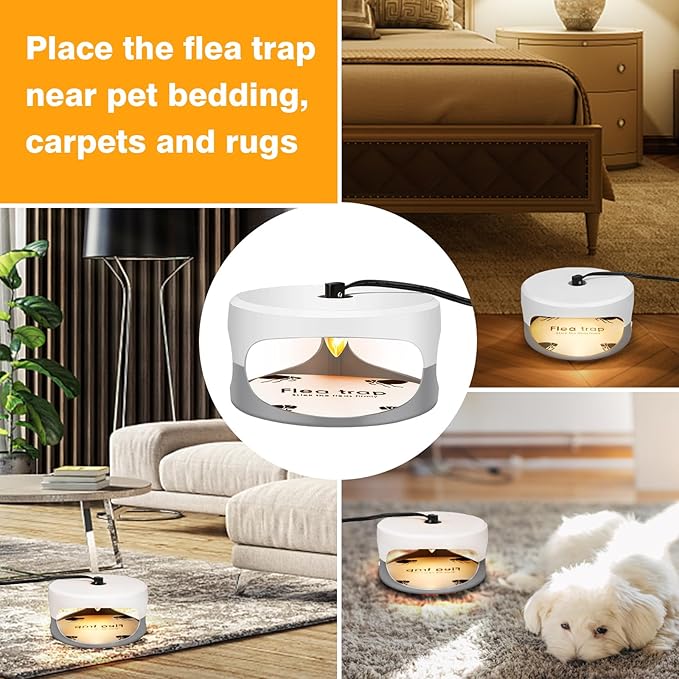 Flea Traps for Inside Your Home 2 Packs, Flea Light Trap for Indoor, Bed Bug Killer with Sticky