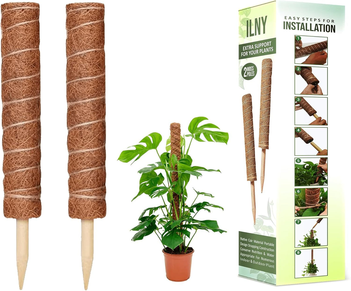 Moss Pole Pack of 2 – 50CM Monstera Plant Support | Natural Coco Coir Plant Poles for Indoor Plants