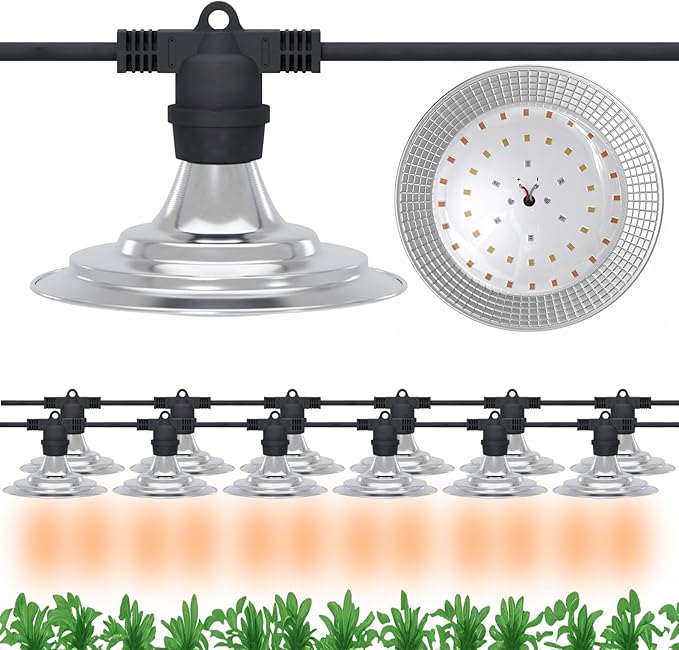 12-Light Outdoor LED Grow Lights – Waterproof Full Spectrum Greenhouse Lights for Plants, 41FT