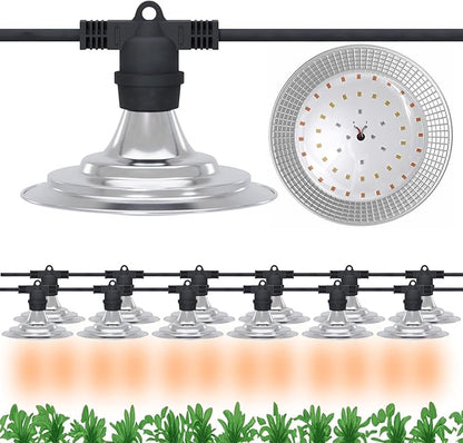 12-Light Outdoor LED Grow Lights – Waterproof Full Spectrum Greenhouse Lights for Plants, 41FT