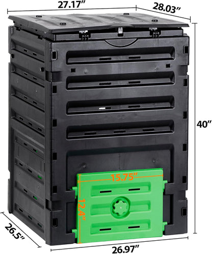 120 Gallon (450L) BPA Free Garden Compost Bin - Easy Assembly, Aerating Outdoor Compost Box for