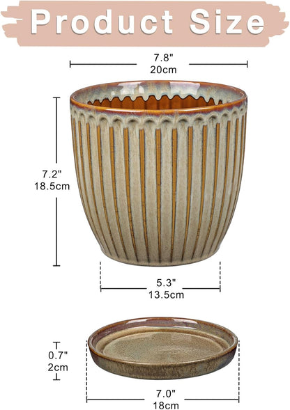 Oairse Ceramic Pots for Indoor Plants, 7.8 inch Pots for Plants Brown Planters with Drainage Holes