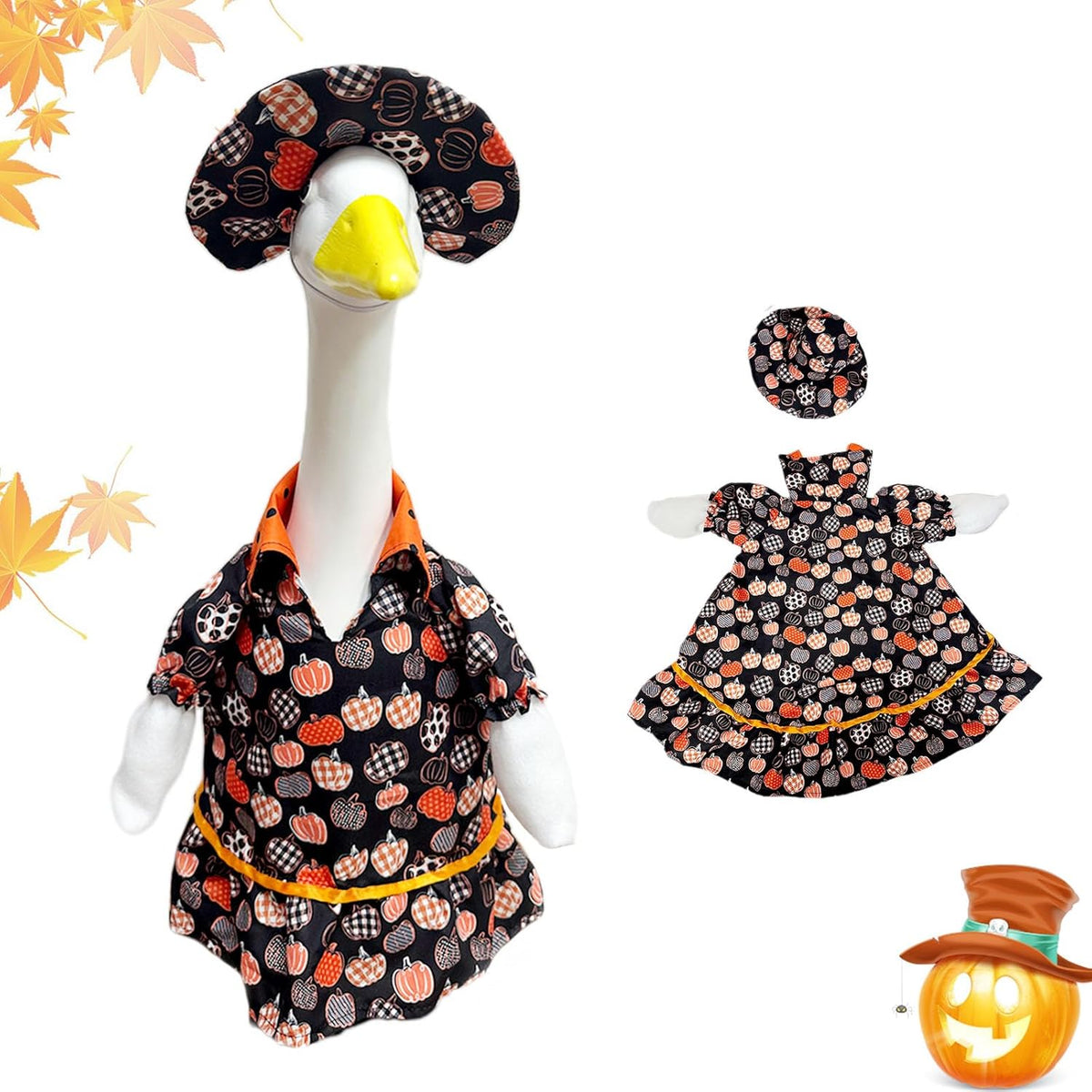 Halloween Porch Goose Outfit Set for 23'' Plastic Statue Lawn Porch Goose Clothes with Fall Pumpkin