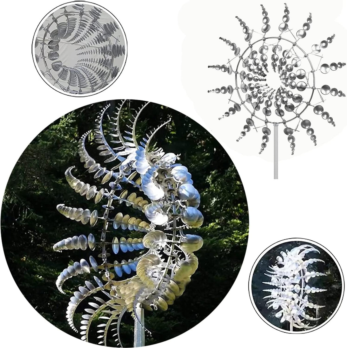 Magical Metal Windmill, Stainless Steel Windmill,Kinetic Metal Wind Spinners Garden Stake, 3D Wind