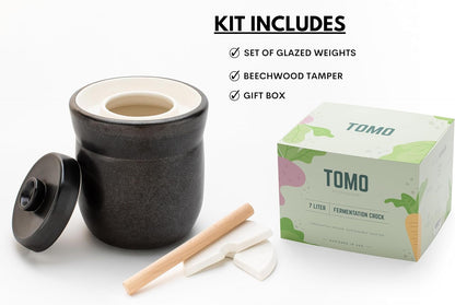 TOMO Fermentation Crock with Weights - Ceramic Sauerkraut Pickling Crock - Stoneware Kombucha