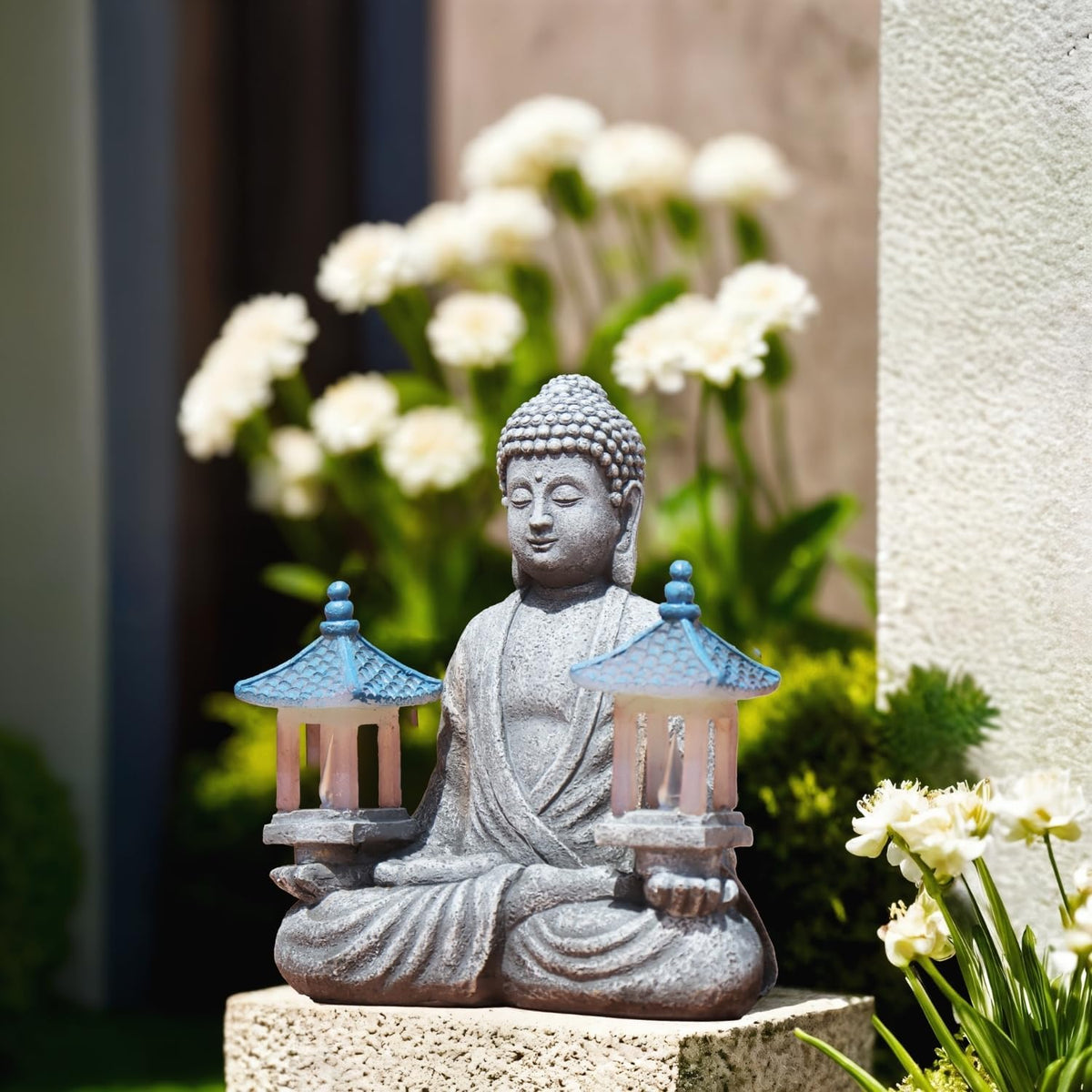 Meditating Buddha Statue with Solar Lights, Zen Garden Decor for Home, Patio, Yard, Outdoor