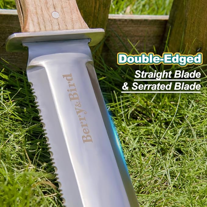 Berry&Bird Hori Hori Garden Knife with Leather Sheath, Premium Gardening Soil Knife with 6"
