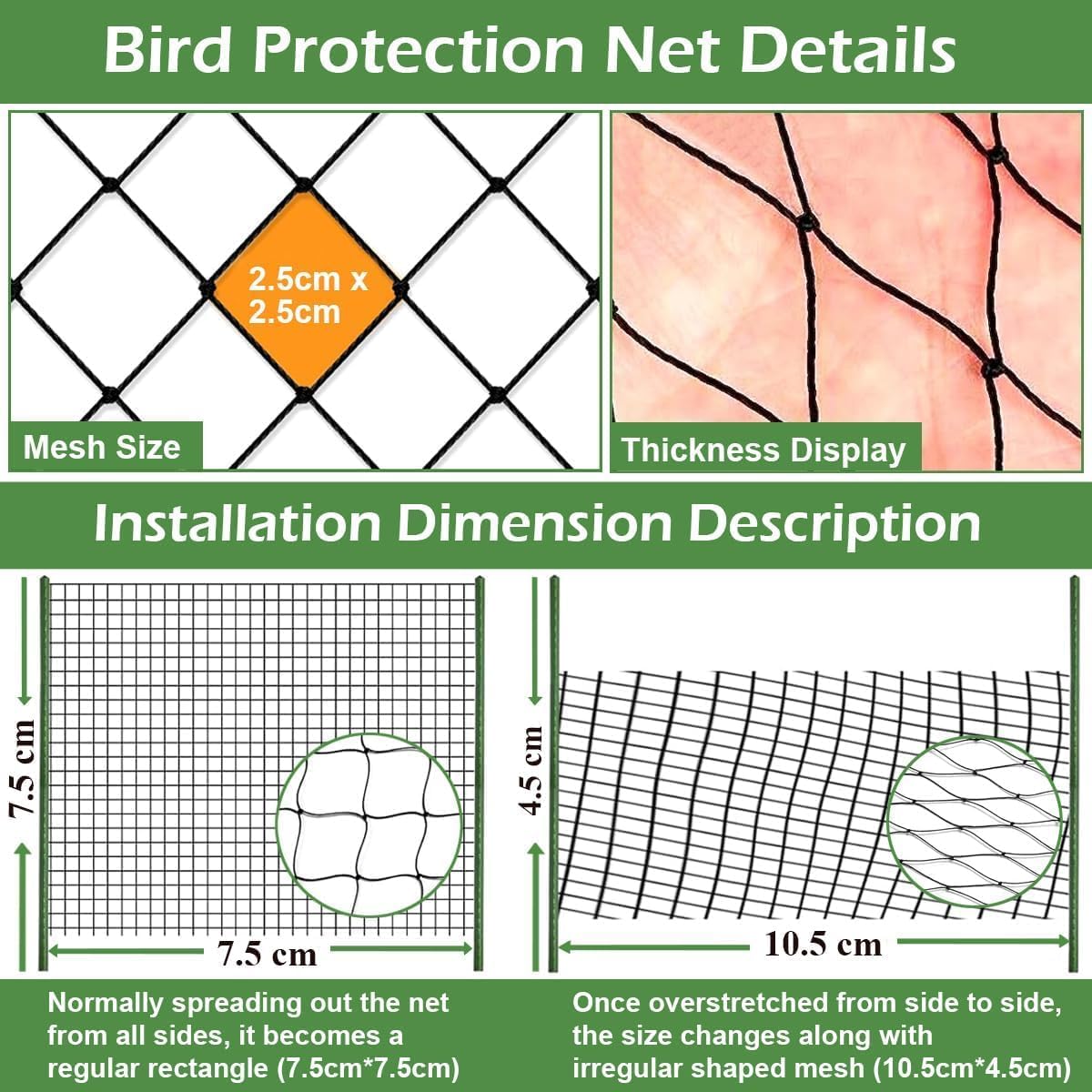 Bird Netting 25x25 Ft, 1 in Mesh Heavy Garden Protection Net, Reusable Deer Net for Protect Fruit