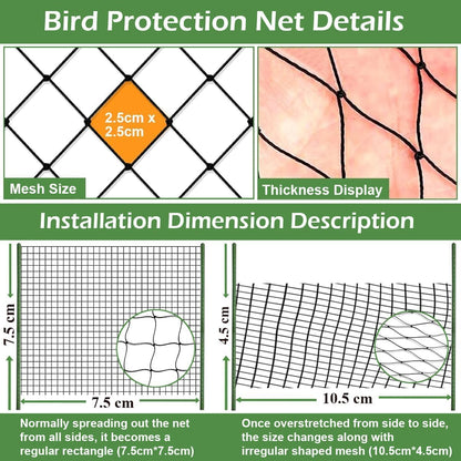 Bird Netting 25x25 Ft, 1 in Mesh Heavy Garden Protection Net, Reusable Deer Net for Protect Fruit