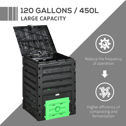 Outsunny Garden Compost Bin, 120 Gallon (450L) Garden Composter, BPA Free, with 80 Vents and 2