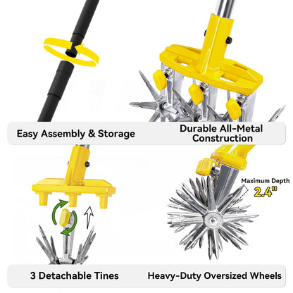 BlumeTrec Rotary Cultivator Garden Tool with Extra-Large Tines, 74-Inch Long Handle Manual Tiller