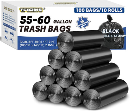 55-60 Gallon Trash Bags Heavy Duty 2.1 Mil - 39''x55'' 100 Count Extra Thick Black Garbage Bags