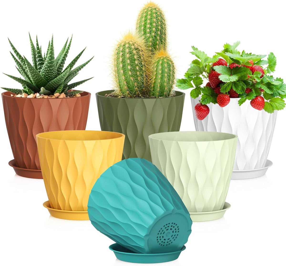 5 inch Plant Pots for Indoor Outdoor Plants, 6 Pack Thick Nursery Pots with Drainage Holes and