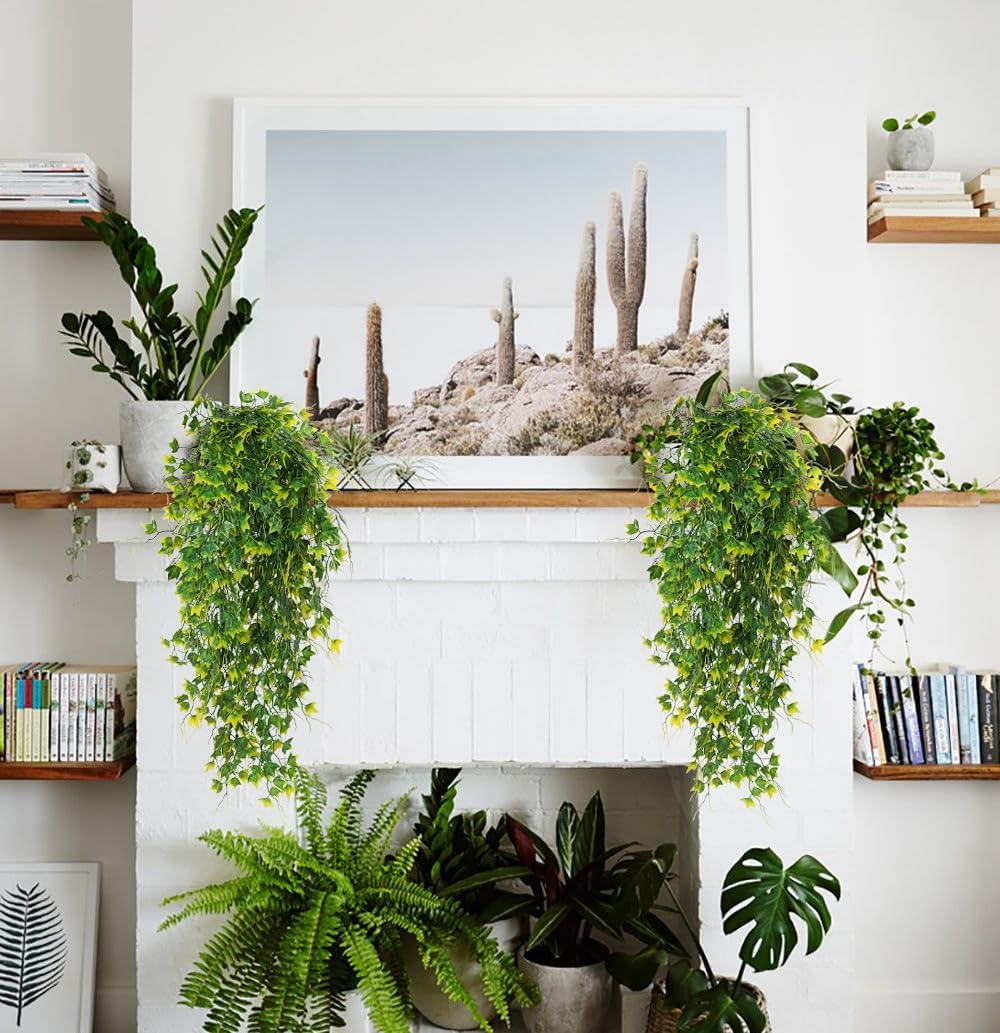 RECUTMS Artificial Plant Fake Plants Artificial Hanging Plants Faux Ivy Plant with Yellow Leaf Fake