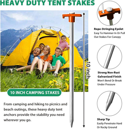Eurmax USA Galvanized Non-Rust Camping Family Tent Pop Up Tent Stakes Canopy Anchors Heavy Duty