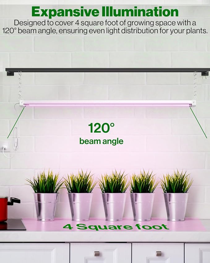 Sunco 4FT LED Grow Light for Indoor Plants 40W, Full Spectrum, Hanging Suspended Fixture, Linkable