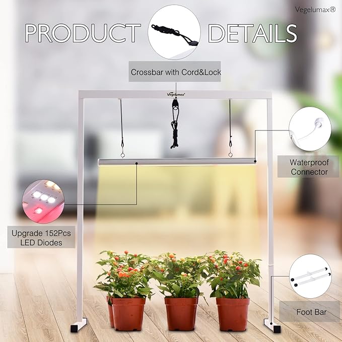 50W LED 2 feet Grow Light Lamp with Stand Rack CRI90+ for Horticulture Indoor Plant Growth Veg