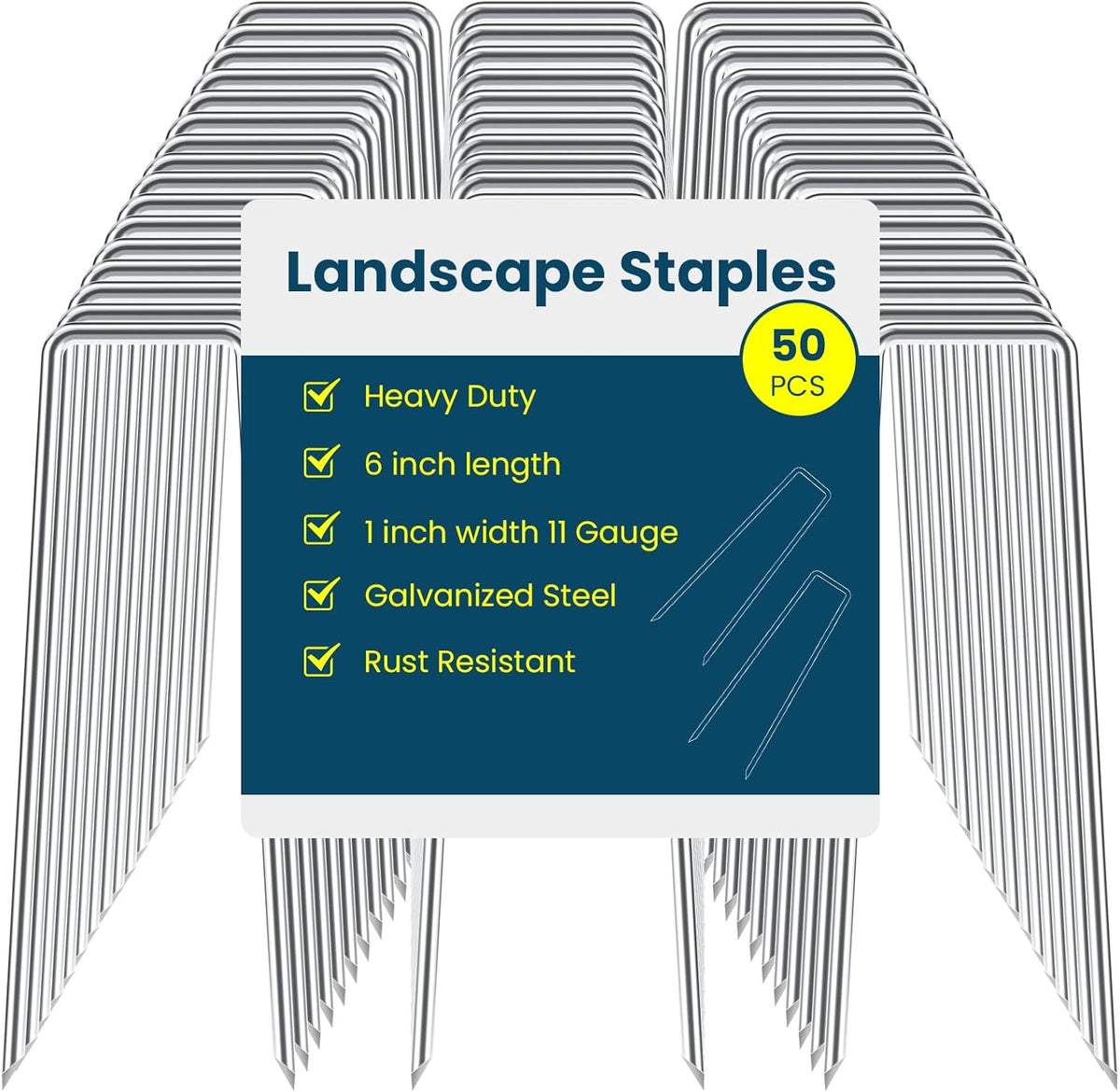 6 Inches Galvanized Garden Staples, Metal Tent Stakes, Heavy Duty U-Shaped Pins and Landscaping