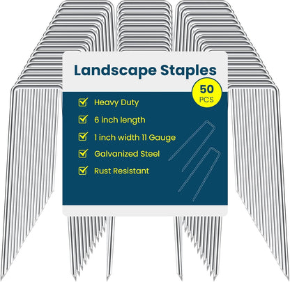 6 Inches Galvanized Garden Staples, Metal Tent Stakes, Heavy Duty U-Shaped Pins and Landscaping