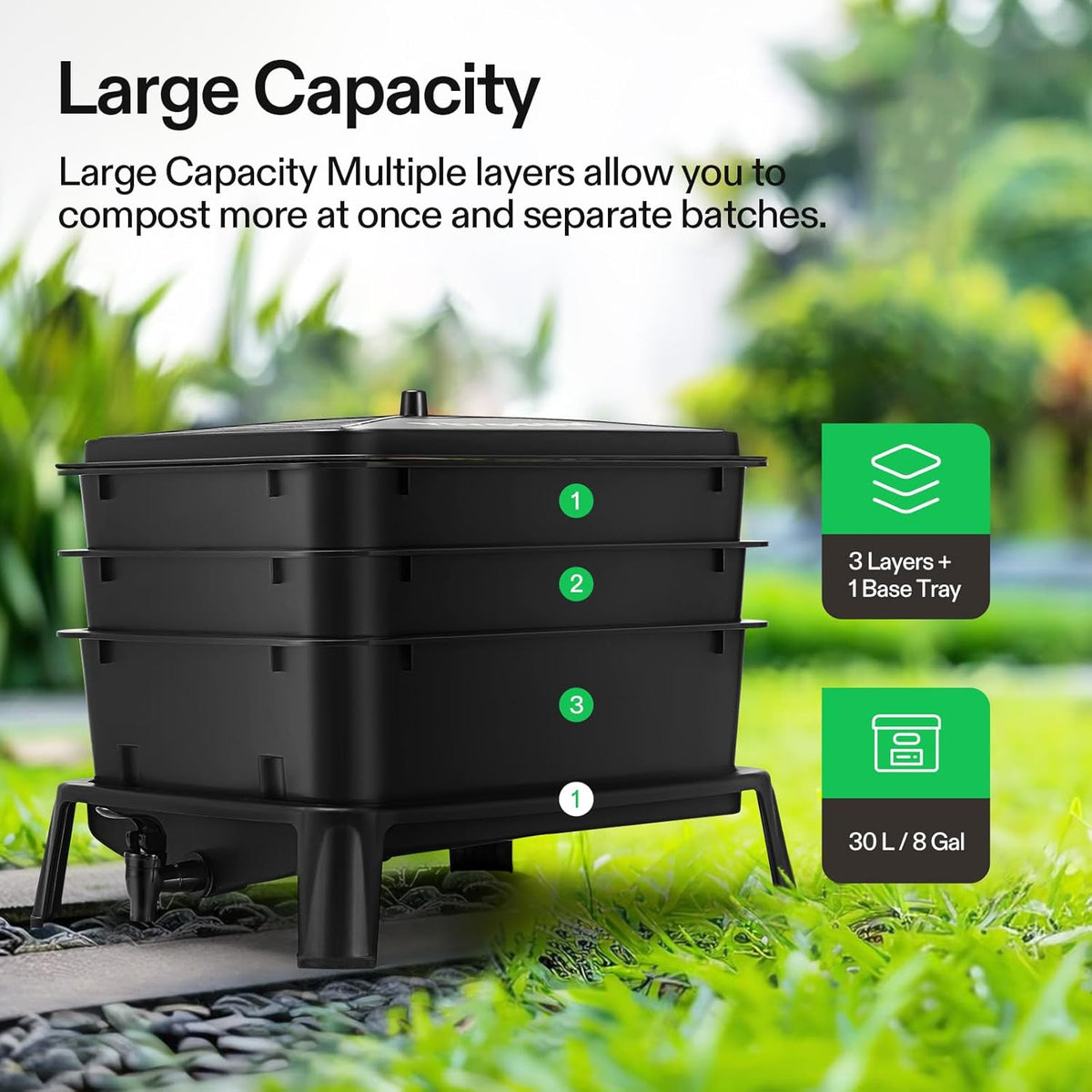 VIVOSUN 3-Layer Worm Compost Bin, 30L Worm Composter, Easy Setup Inclusive Worm Farm Kit for