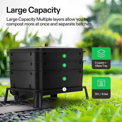 VIVOSUN 3-Layer Worm Compost Bin, 30L Worm Composter, Easy Setup Inclusive Worm Farm Kit for