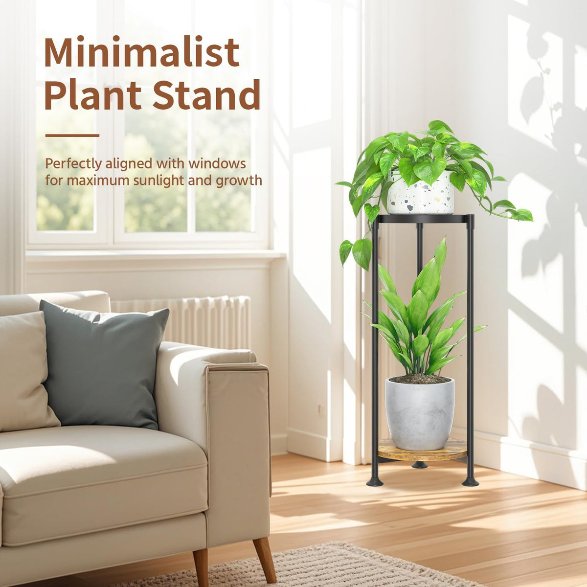 LASZOLA 2 Tier Black Plant Stand Indoor for Large Tall Heavy Duty Flower Planter, Metal Vertical