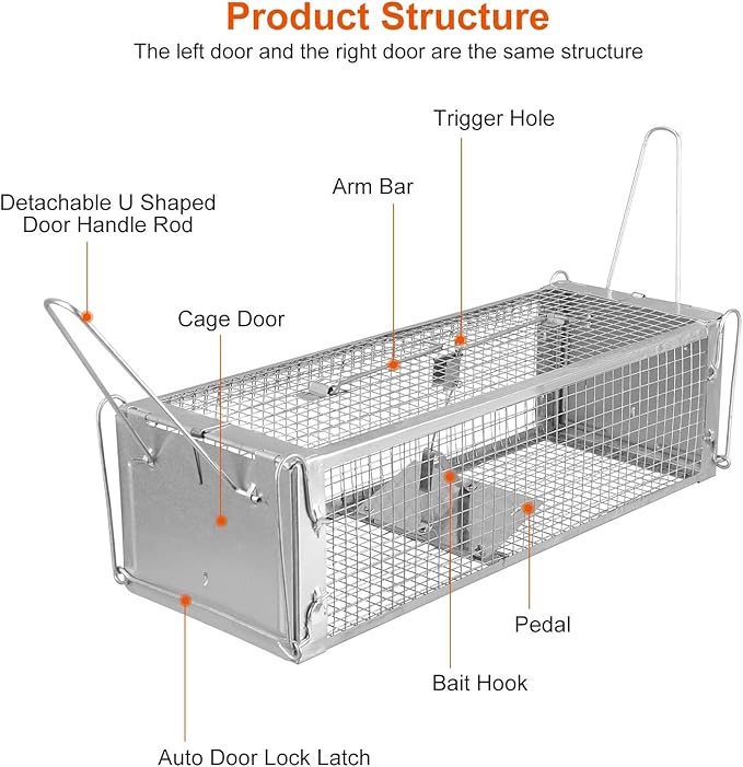 Moclever Humane Live Rat Trap – Dual-Door Rodent Cage with High-Sensitivity Gravity Pedal