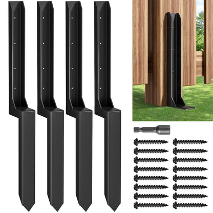 One-Piece Fence Post Repair Kit，Heavy Duty Steel Fence Post Anchor Ground Spike ，Quick Fix